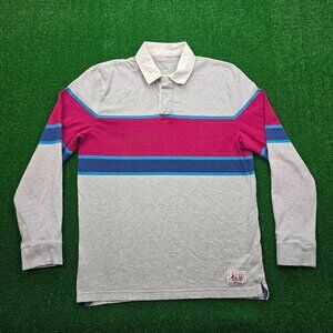 Aerospostale Polo Shirt Men Large Gray Striped Rugby Long Sleeve Preppy Golf